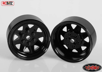 6 Lug Wagon 1.9 scale Steel Stamped Beadlock Wheels BLACK Pin Mount realistic[(4) One Set]