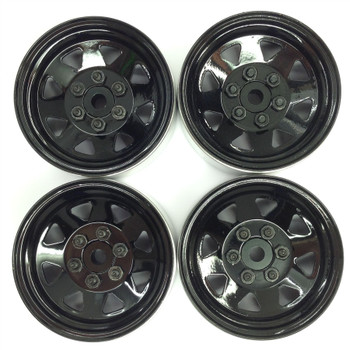 6 Lug Wagon 1.9 scale Steel Stamped Beadlock Wheels BLACK Pin Mount realistic[(4) One Set]