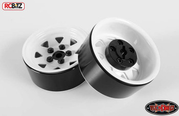 5 Lug Wagon 1.9 scale Steel Stamped Beadlock Wheels WHITE Pin Mount realistic[(4) One Set]